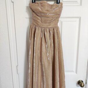 Shimmery Tan Strapless Prom Dress w/ Bow and Corset
